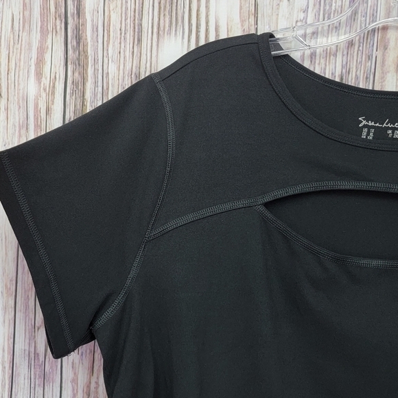 Susan Lucci Collection Black Peekaboo Cap Sleeve Tee Shirt Size 1X - Picture 4 of 12
